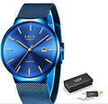 Men's stainless steel watch with 40mm dial in black, blue, and black blue colour options