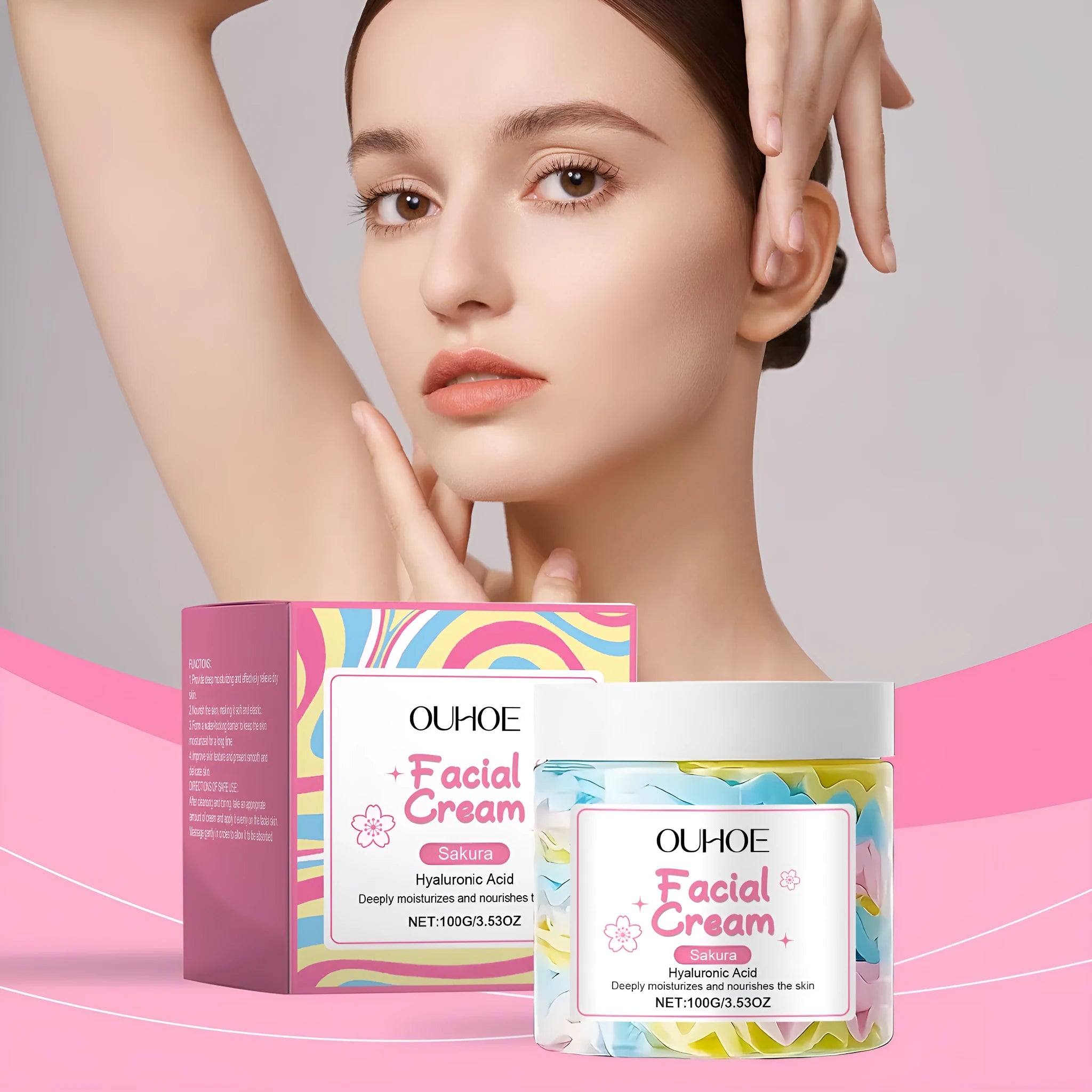 Sakura Butter Cream 100g face cream in a small white cube jar measuring 5.7cm.