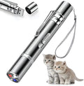 Silver aluminium cat laser pointer with USB charging port and adjustable light modes