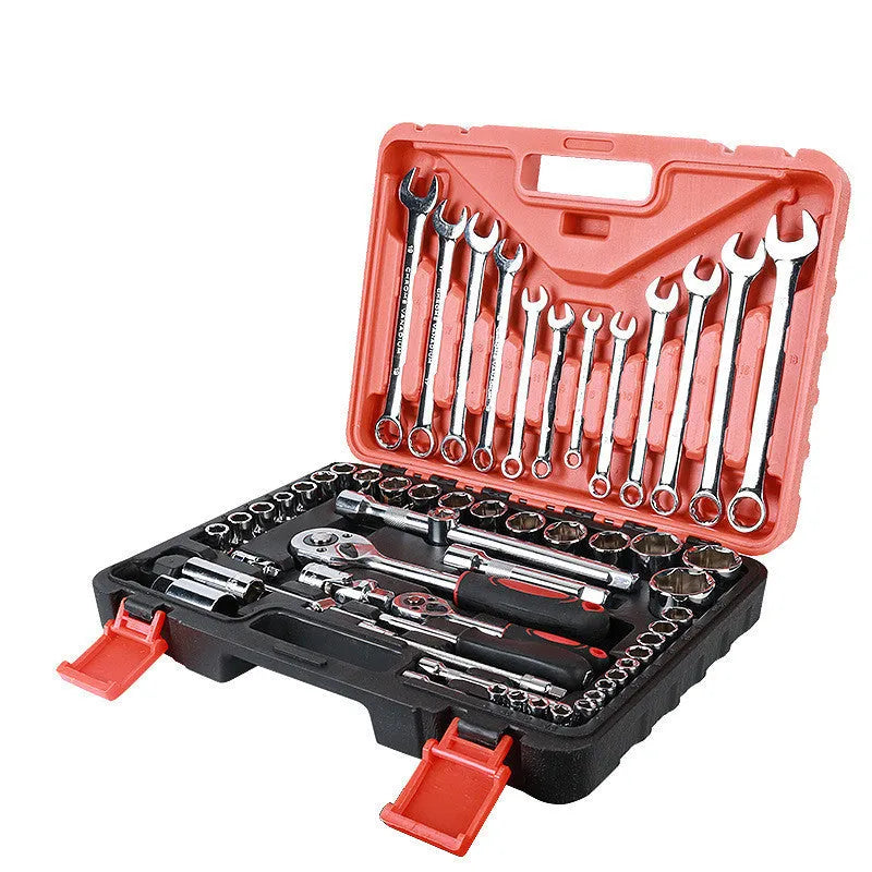 61-piece chrome vanadium steel machine repair socket and wrench set with ratchets and extensions