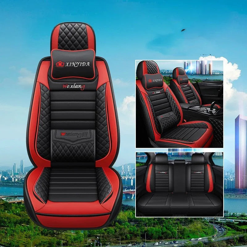 Five-seasons universal car seat cushion with high elastic sponge filler in a red colour.