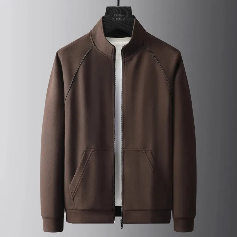 Men's stand collar casual sports suit jacket and trousers in slim fit.