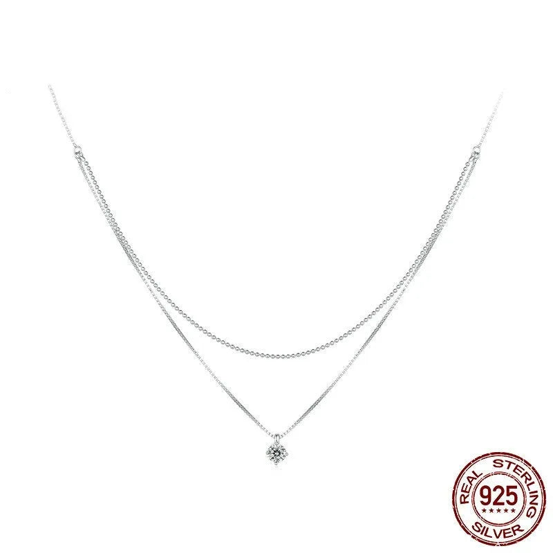 Sterling silver double-layer necklace with pearl chain and pendant for women
