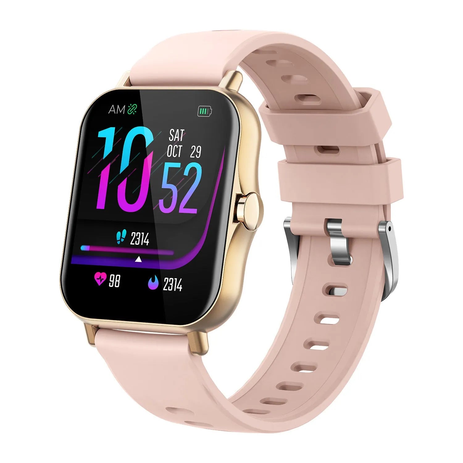 W10 Bluetooth smart watch with heart rate monitoring on wrist showing curved touch screen