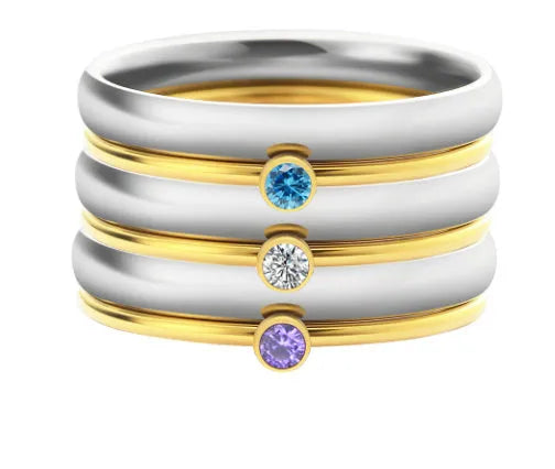 December birthstone titanium steel ring with geometric engraving and electroplated finish