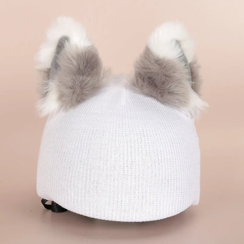 Plush fabric cartoon character helmet cover and matching hat cover set for costumes.