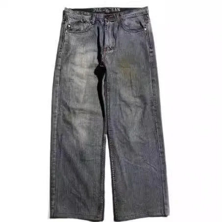 Men's washed-out grey wide-leg jeans with straight cut and mid-waist fit