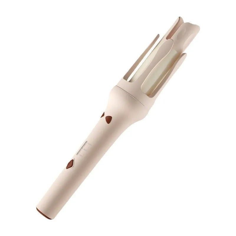 White automatic hair curler with 32mm ceramic barrel and international plug adapters