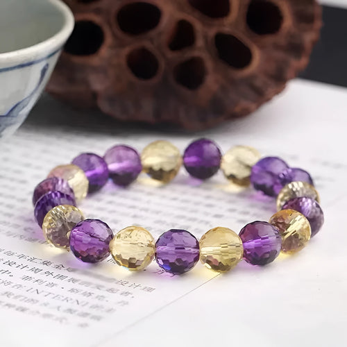 128-faceted crystal ametrine bracelet showing amethyst, ametrine, and citrine colour options with various bead sizes