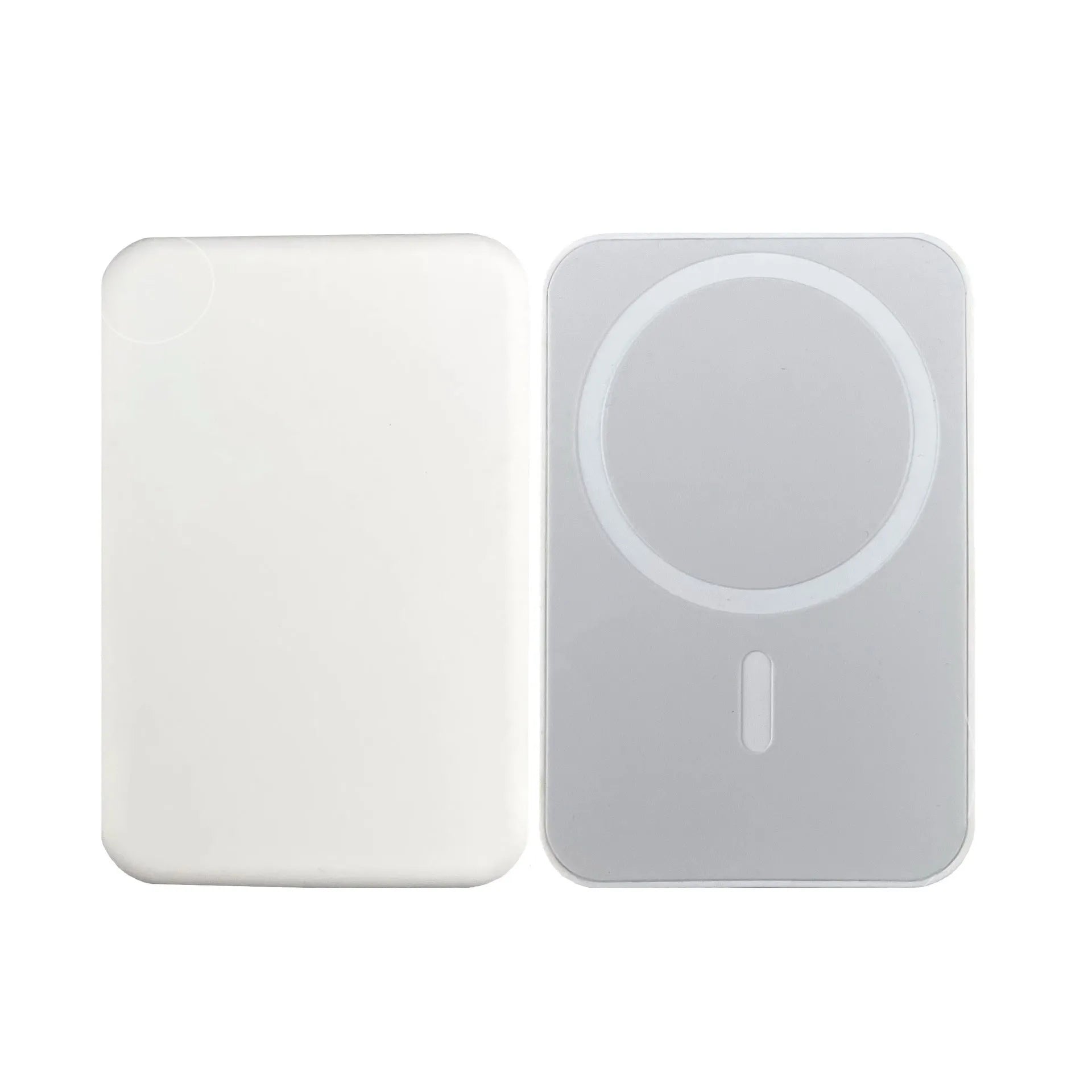 Magnetic wireless charger power bank with creative PVC design showing pink, purple, and white colour options