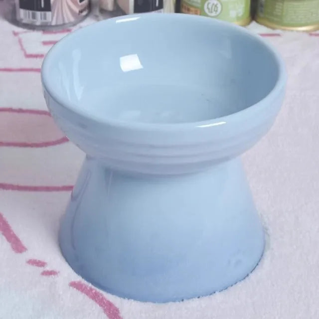 Black ceramic pet bowl with chin-high foot and neck protector anti-tumble design for cats and dogs
