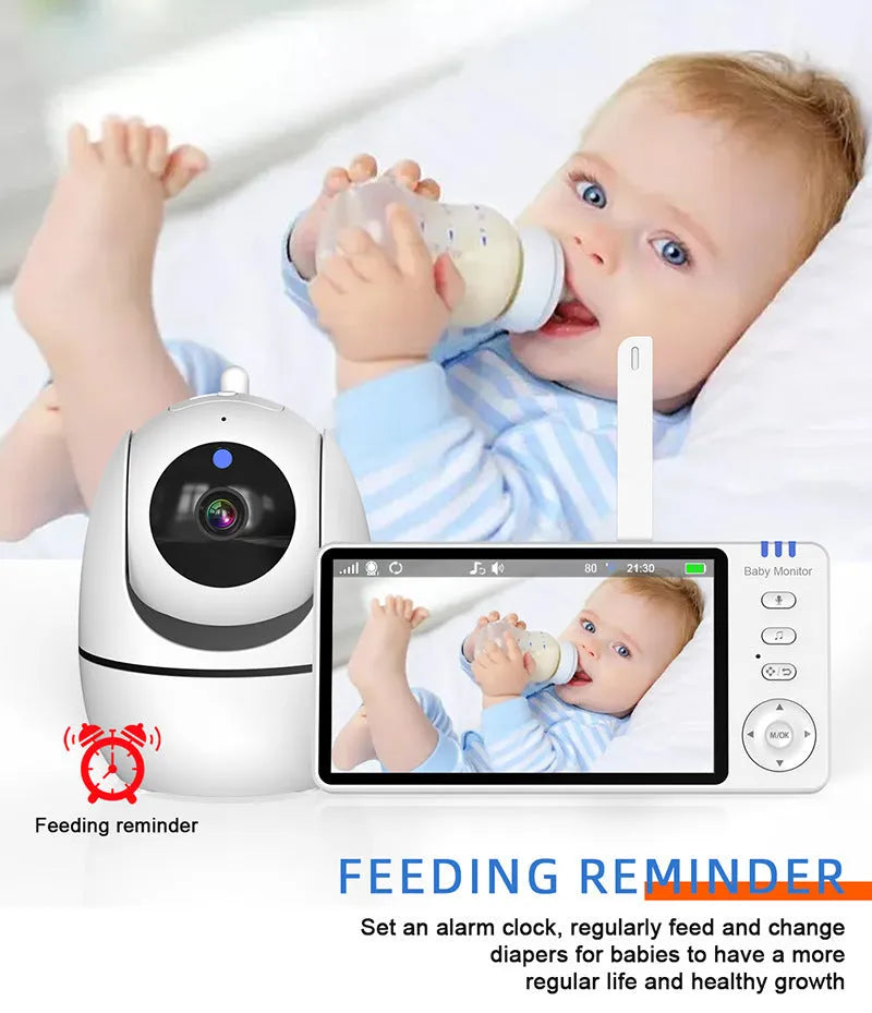 White HD wireless baby monitor with a 5-inch screen on a table.