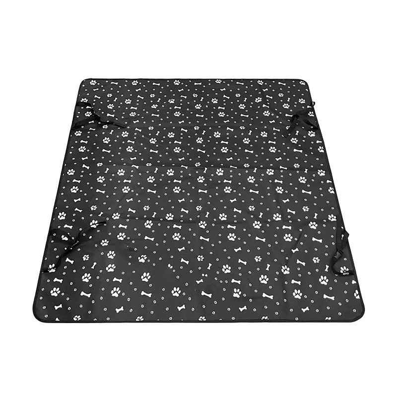 Car pet mat for rear seats in water resistant cloth with dog footprint design protecting vehicle upholstery