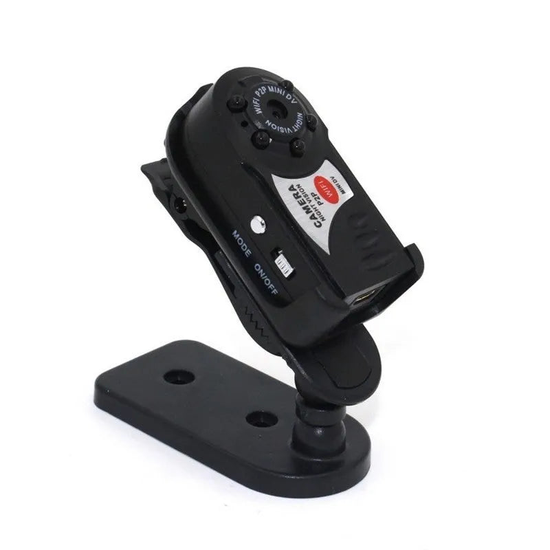 Black wireless Wi-Fi security camera with LCD screen and optical zoom lens