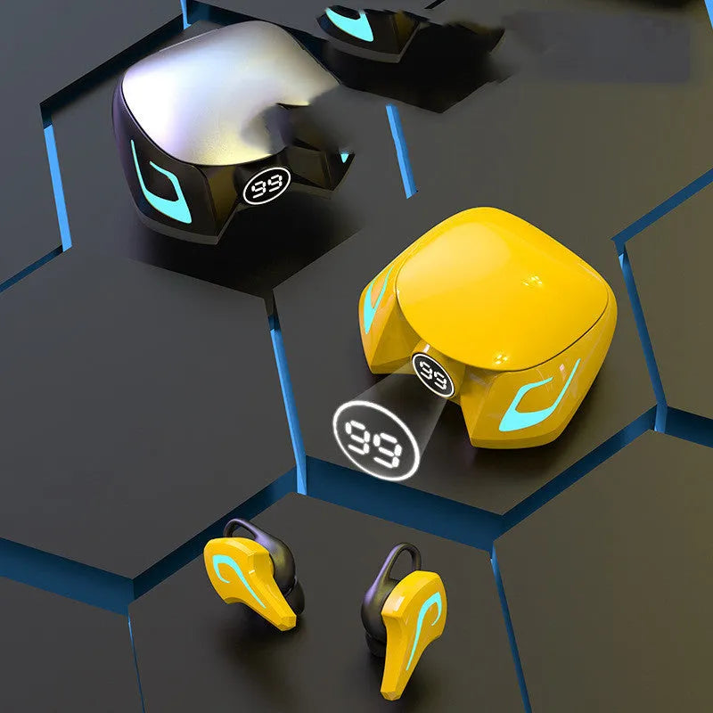 Bluetooth gaming headset with earplug design in black, grey and yellow colour options