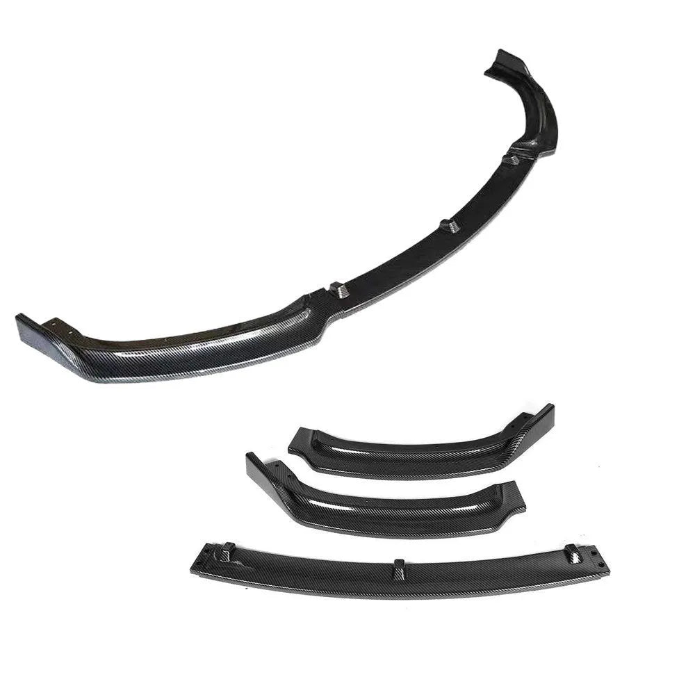 Bright black PP front bumper lip spoiler for BMW F30 F35 3 Series, shown with dimensions.