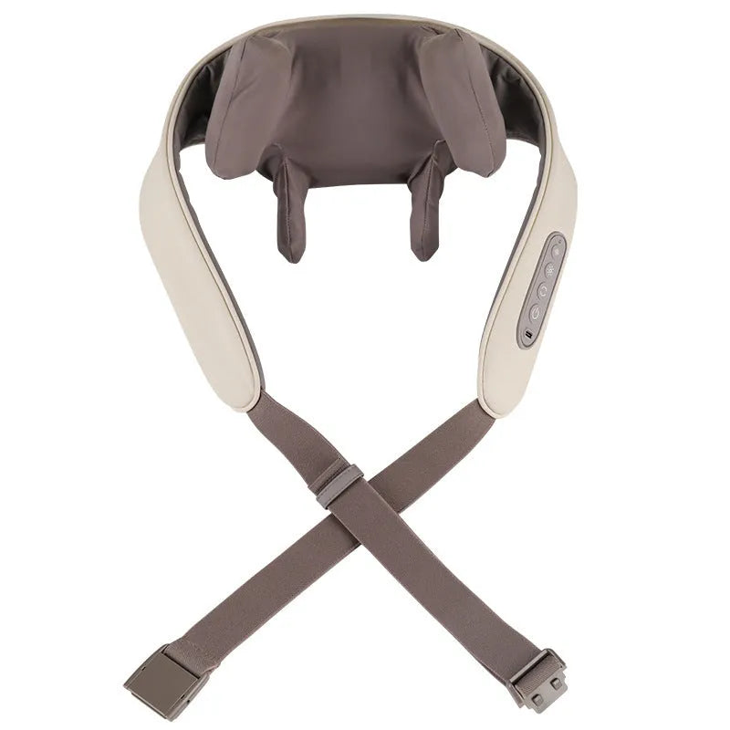 Creamy white rechargeable shoulder and neck massager with cervical kneading function