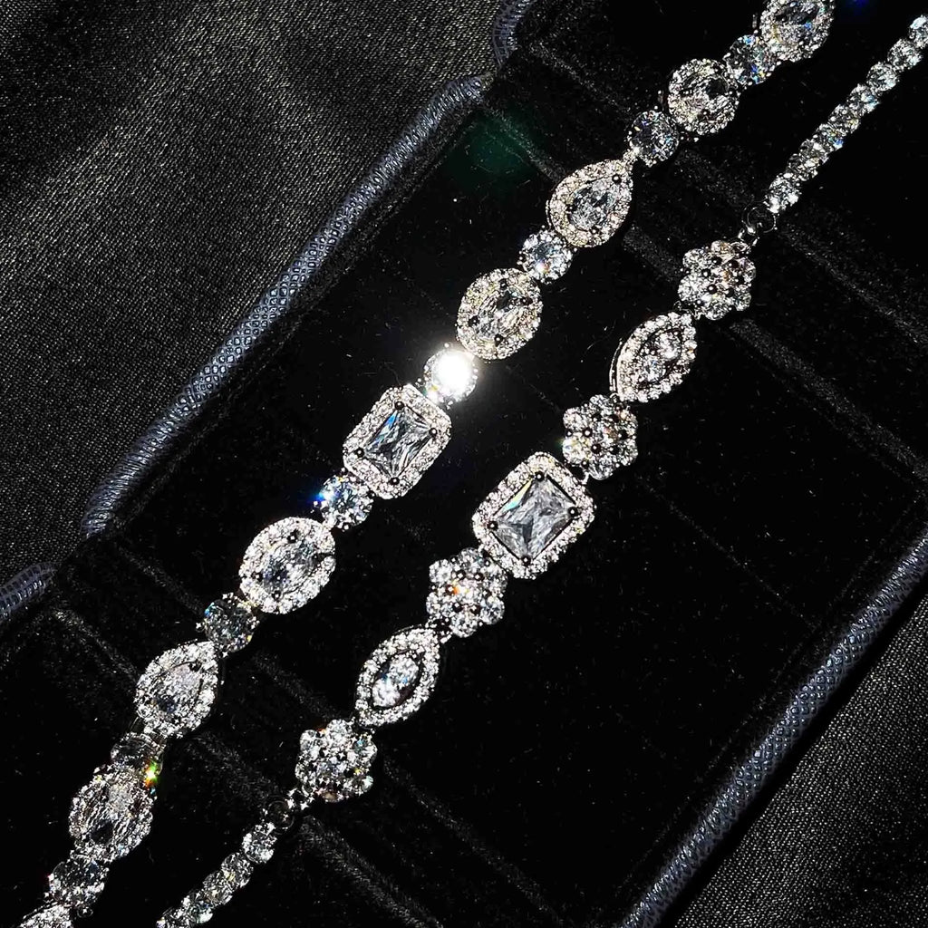Women's geometric diamond bracelet with sterling silver and white gold plating