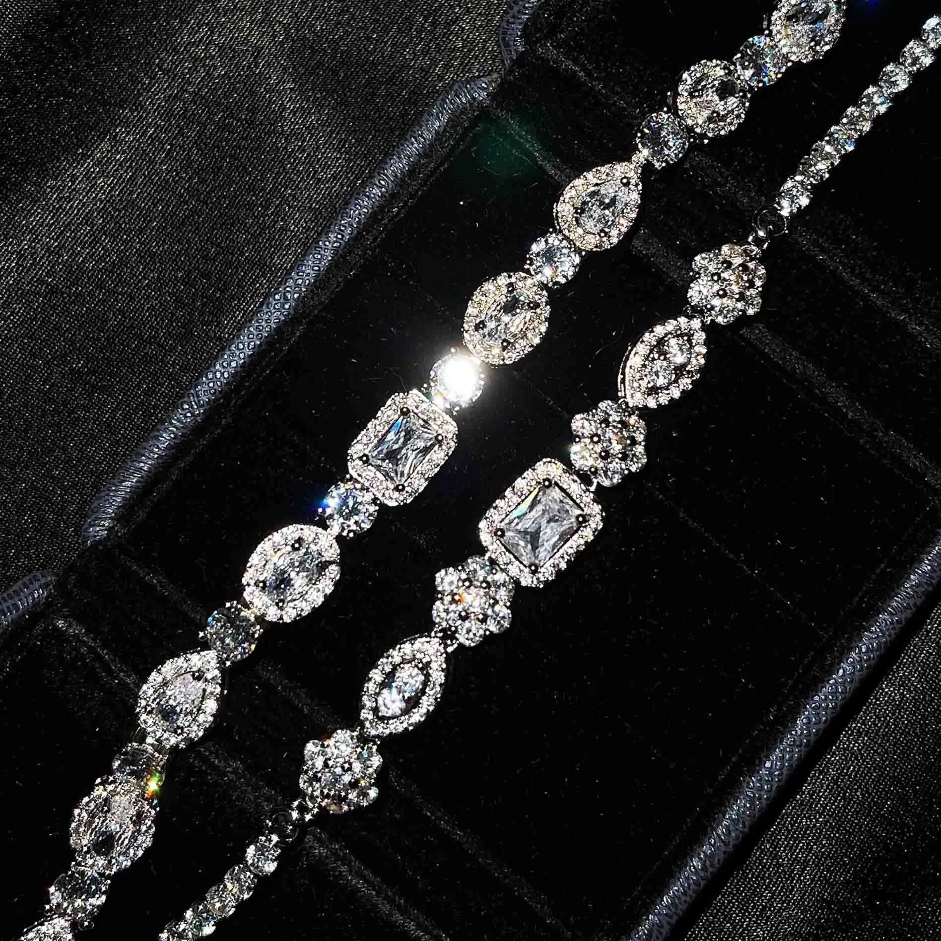 Women's geometric diamond bracelet with sterling silver and white gold plating