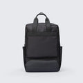 Elegant black Oxford cloth computer backpack showing main compartment and straps