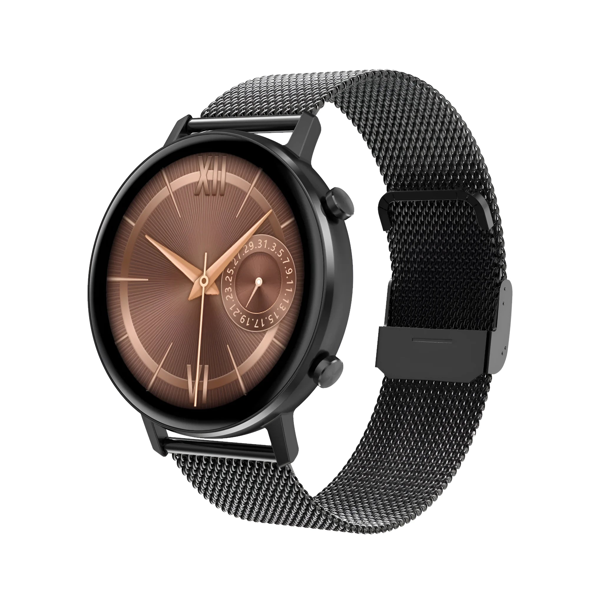 DT96 smart fitness tracker bracelet with steel strap on wrist showing 1.3 inch screen