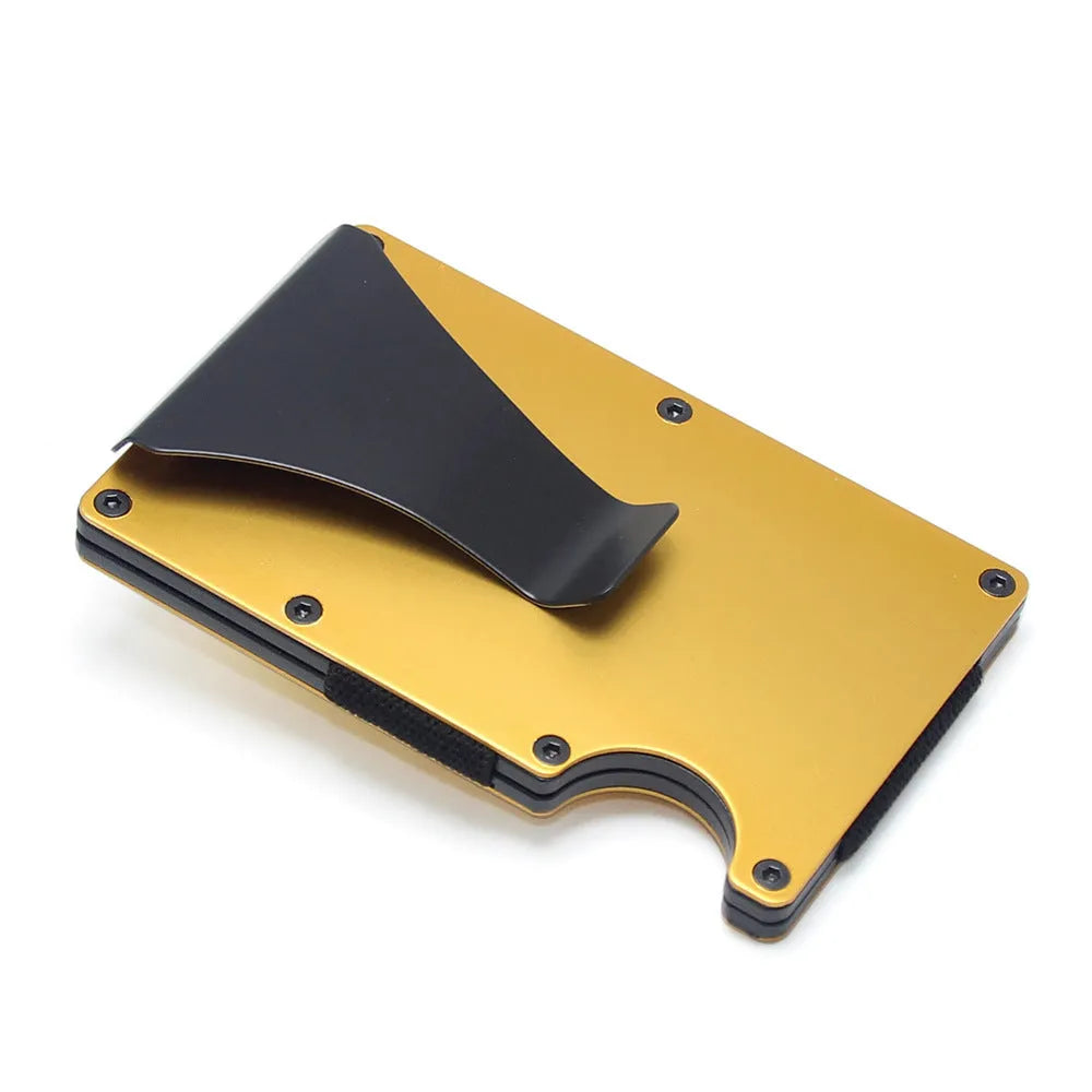 Geometric aluminium and carbon fibre card holder wallet with 8mm thickness for 6-15 cards