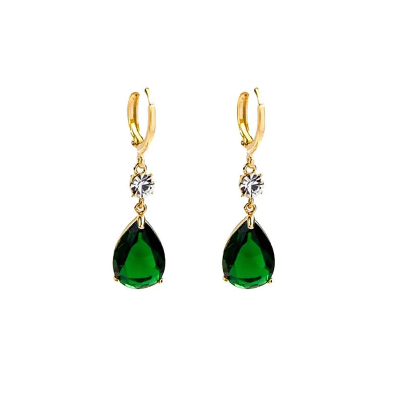 Emerald green geometric teardrop drop earrings in alloy metal