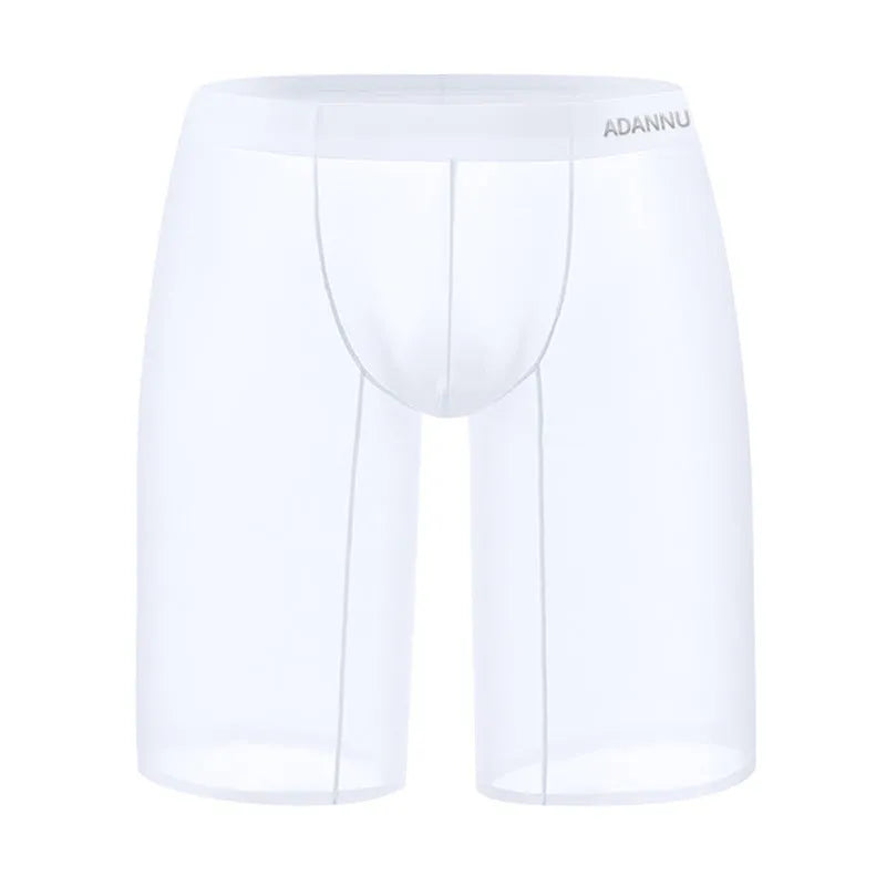Men's seamless knit nylon home shorts in black, shown flat.