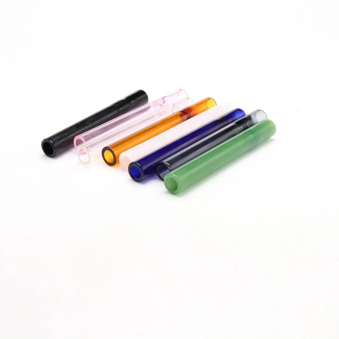 Clear straight glass telescopic smoke pipe suction nozzle on a plain background.