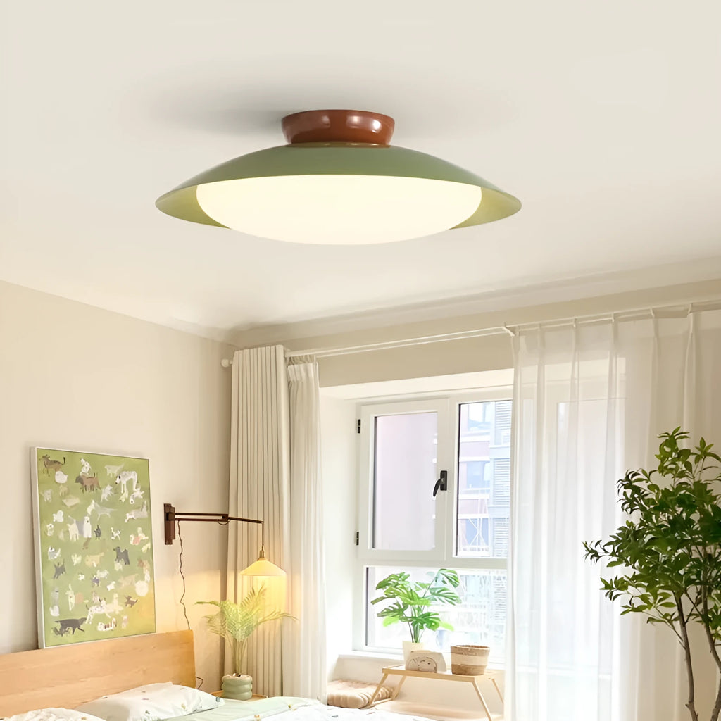 Modern flying saucer shaped ceiling lamp in cream style with minimalist design