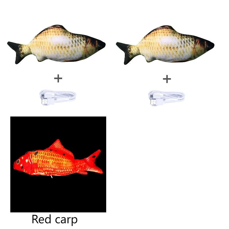 Multicolour electronic fish cat toy measuring 30cm with USB charging cable