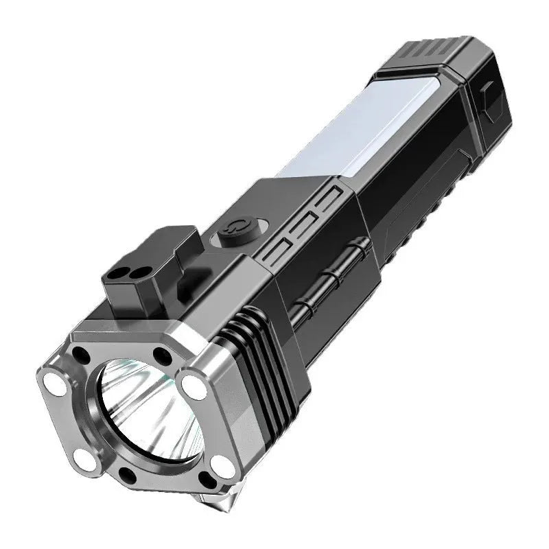 Silver portable LED flashlight with power bank function for outdoor and emergency use