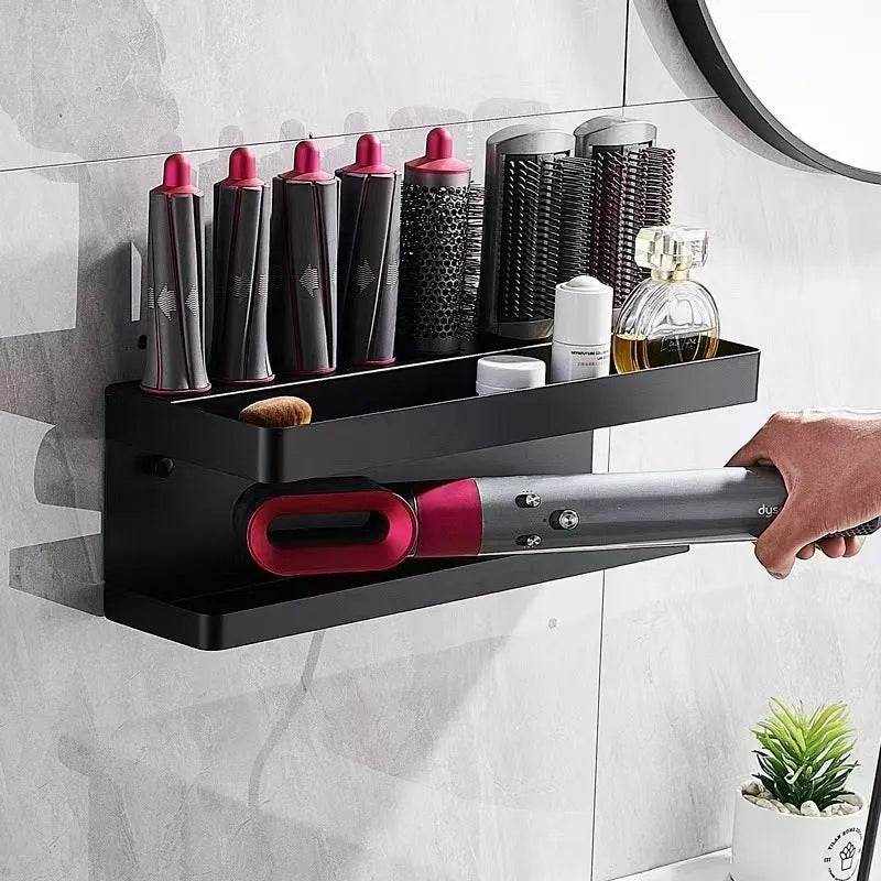 White double-layer aluminium bathroom storage rack with adhesive mounting for Marcel waver organisation