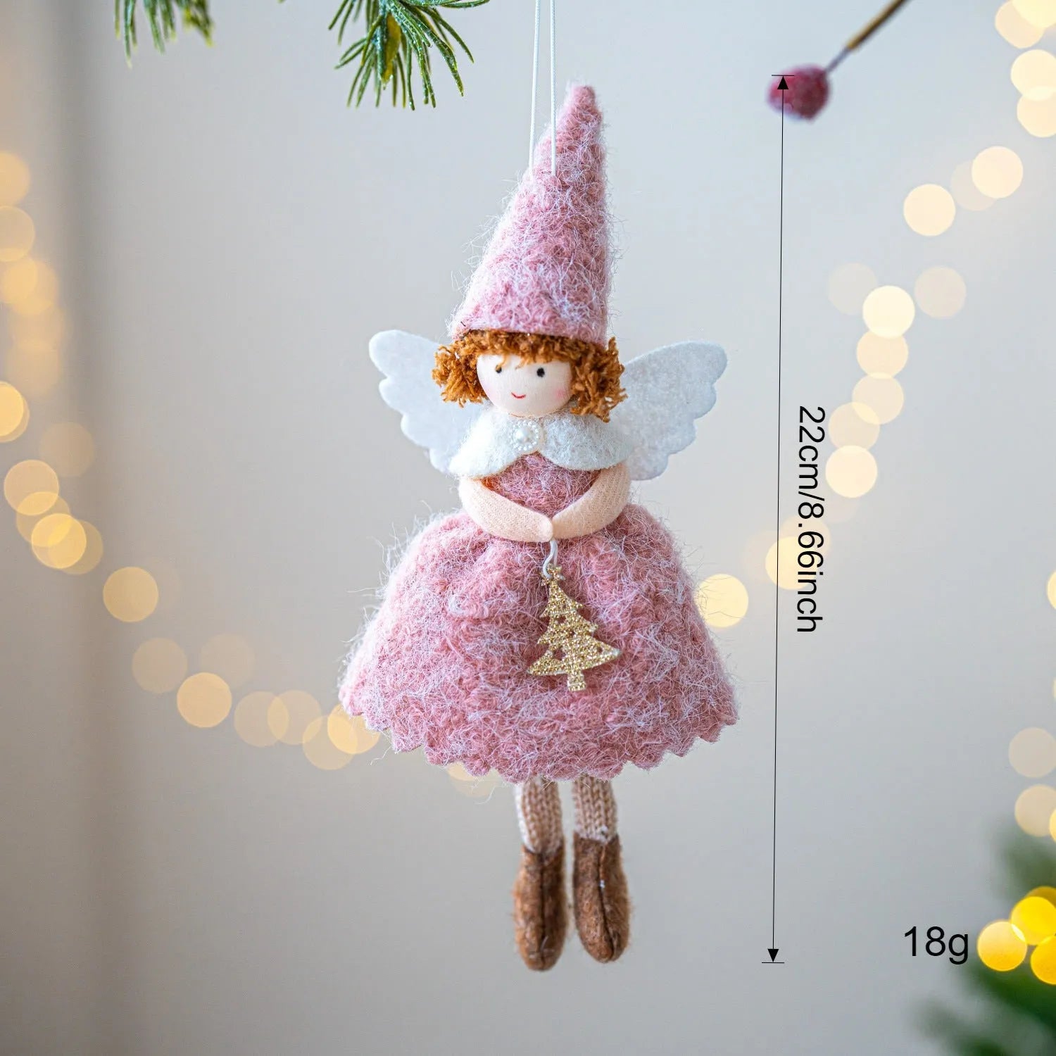 White and pink Christmas angel skirt felt pendant ornament with plush texture
