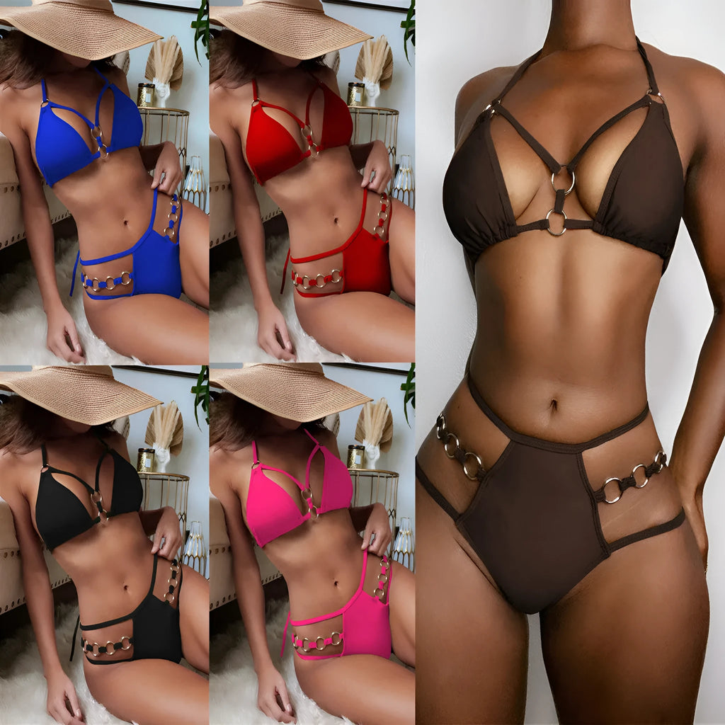 Women's two-piece nylon bikini swimwear set in separated design with shorts-style bottom