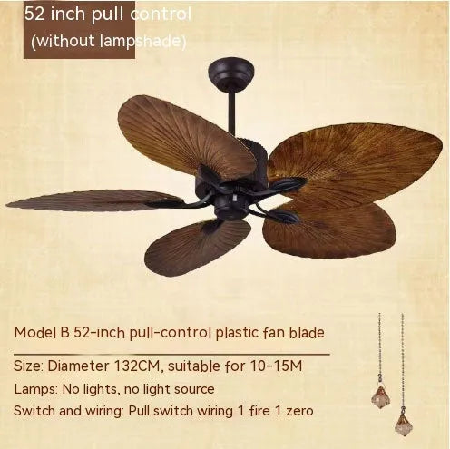 52-inch retro ceiling fan light with wooden blades and copper lampshade lighting