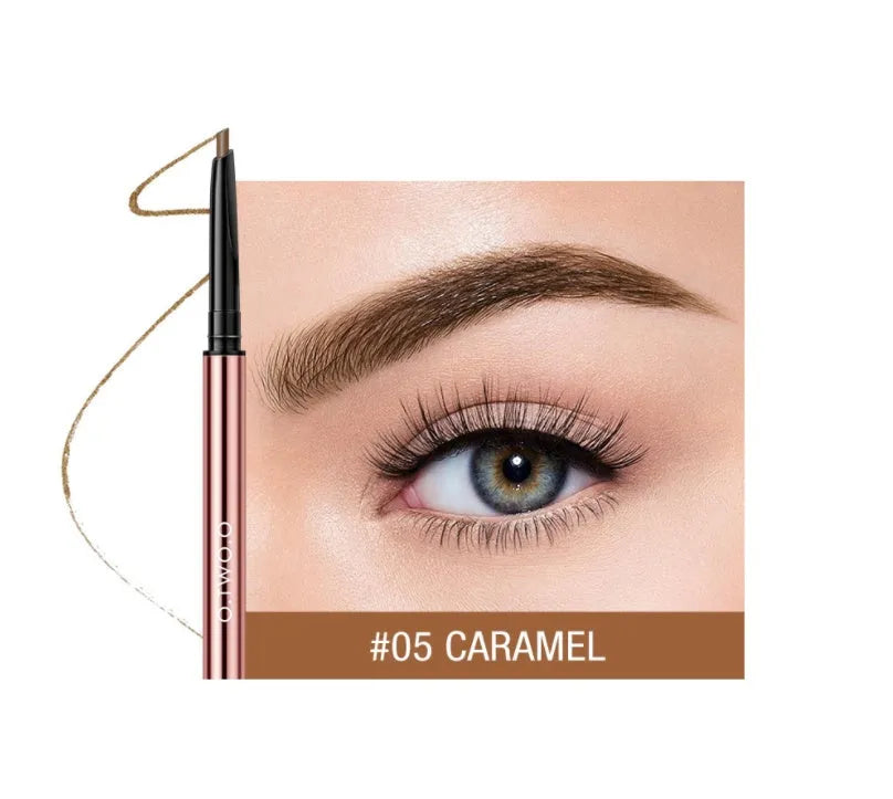 Brow make-up pencil in colour box with six shade options: Auburn, Blonde, Caramel, Dark Brown, Soft Brown, Taupe.