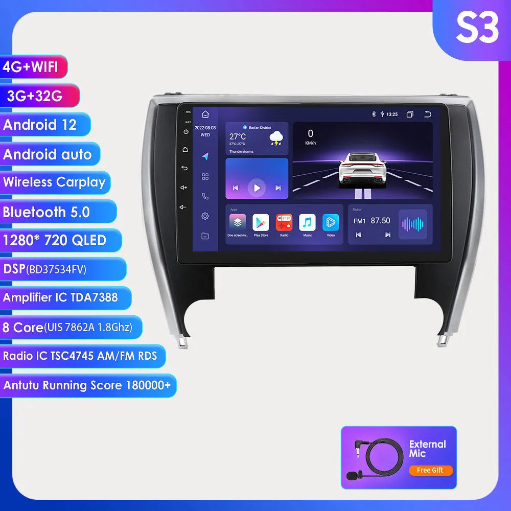 10-inch touchscreen car navigation head unit for 2015 Toyota Camry dashboard.
