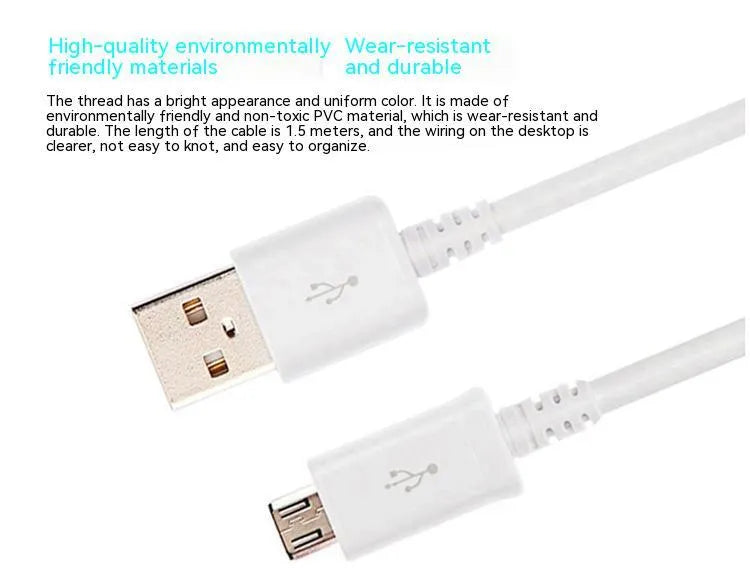 Black and white Android Micro USB data cable for phone and tablet charging and data transfer