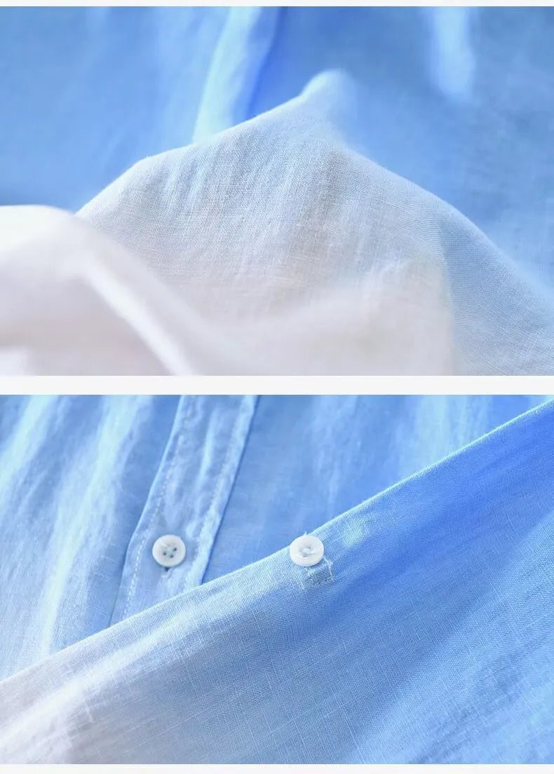 Men's casual loose top coat in polyester hemp blend available in dark blue, light blue, and yellow colours