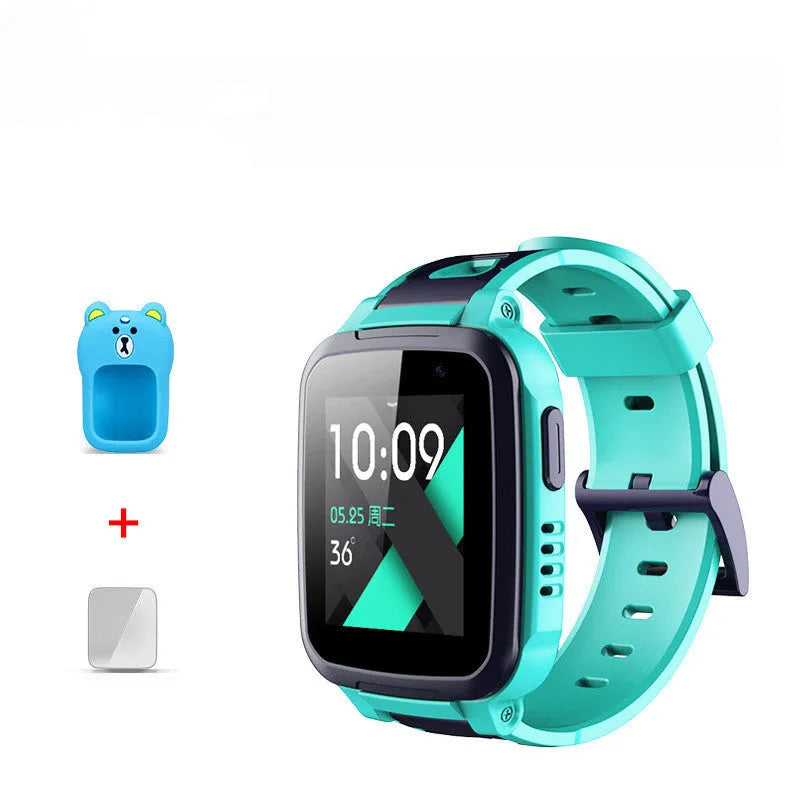 SE5 blue children's smart watch with stainless steel band on a wrist
