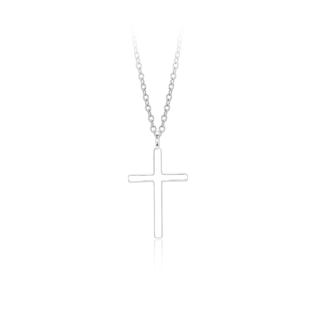 S925 sterling silver necklace with glossy cross pendant on O-shaped chain in gold, platinum or rose gold plating