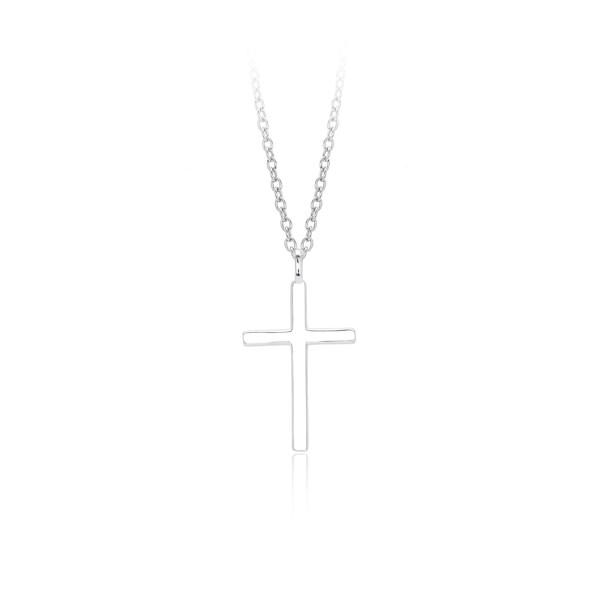 S925 sterling silver necklace with glossy cross pendant on O-shaped chain in gold, platinum or rose gold plating