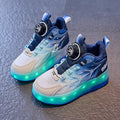 Children's flash knob roller skating shoes with rotating button in blue, black, or pink colours