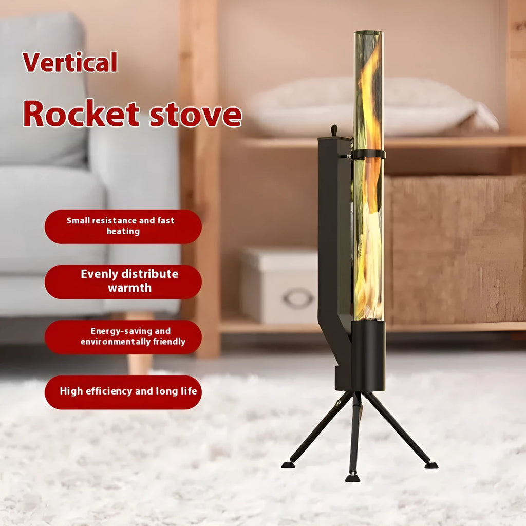 Vertical iron wood burning rocket furnace heating stove for courtyard outdoor heating