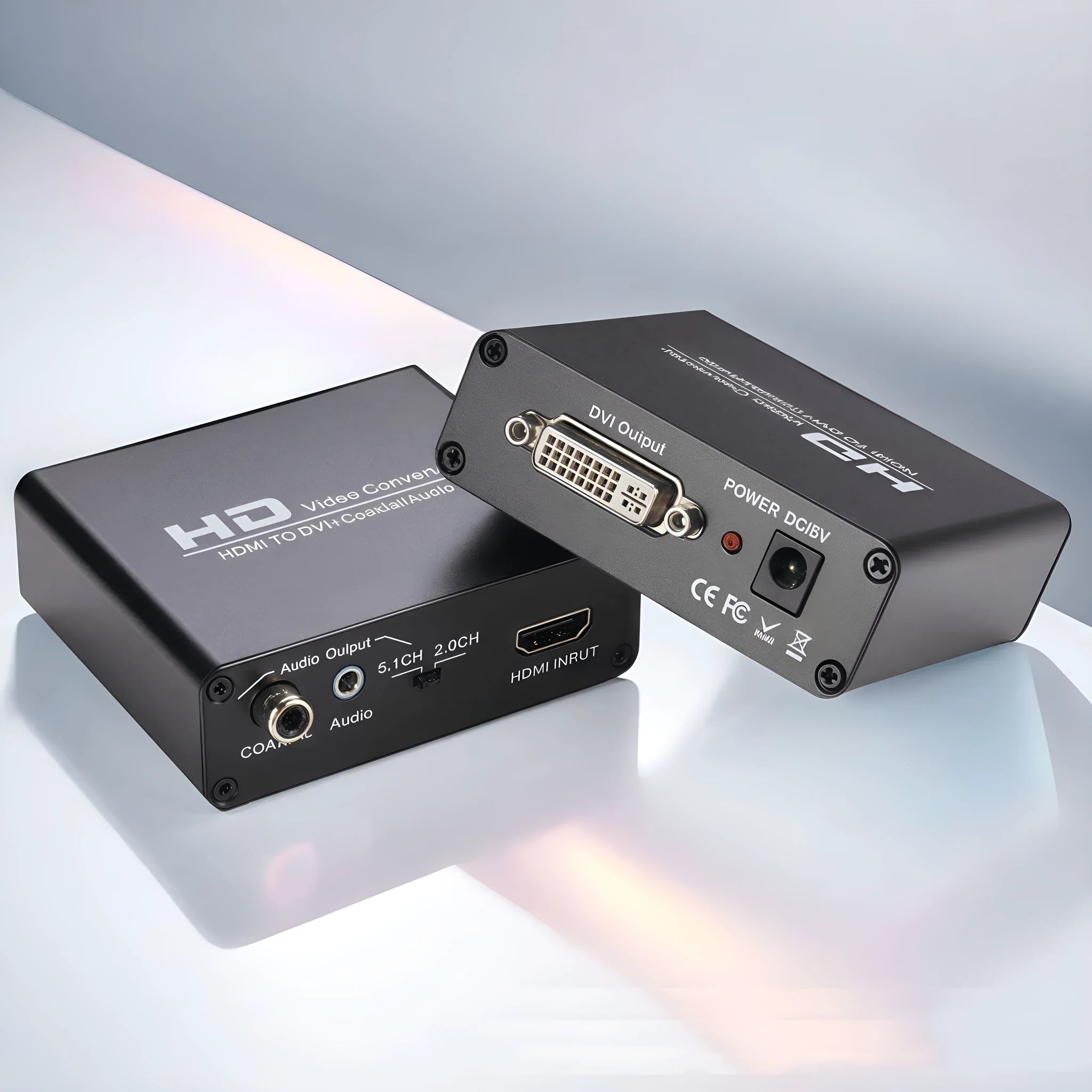 Black HDMI to DVI converter with 1.5 metre cable and coaxial 35 audio output for 1080p resolution