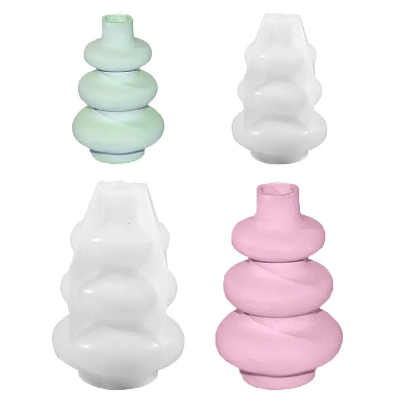 Silicone three layer circle vase ornament mould with irregular shape design