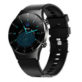 Black smart watch with health monitoring display showing blood pressure and heart rate metrics