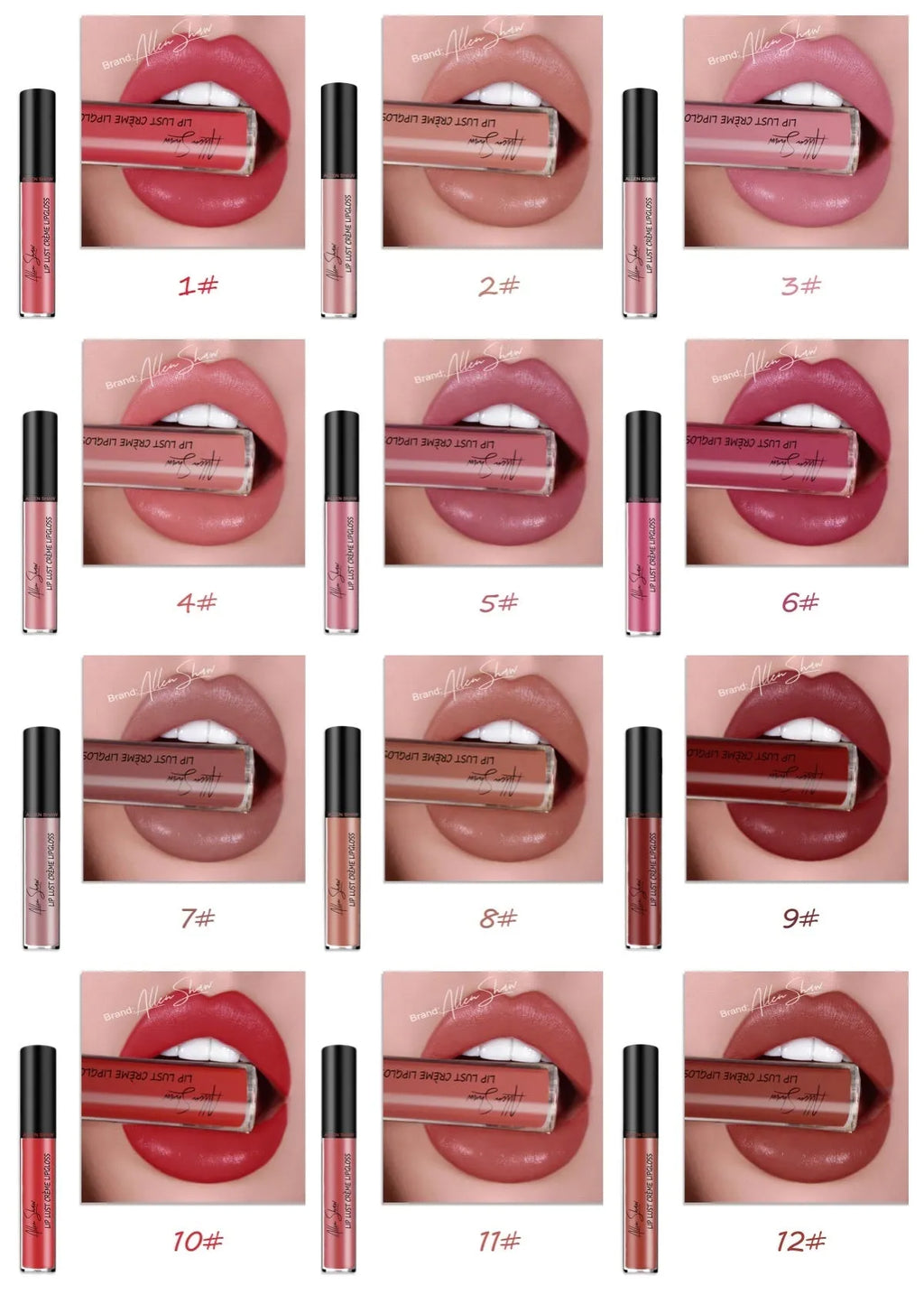 Silky cream texture lip gloss and lip glaze in 13 colour options including 12-piece collection sets