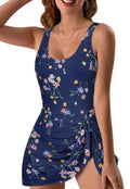 Women's dress style printed one-piece swimsuit in polyester, sleeveless, available in multiple colours and sizes S to 3XL